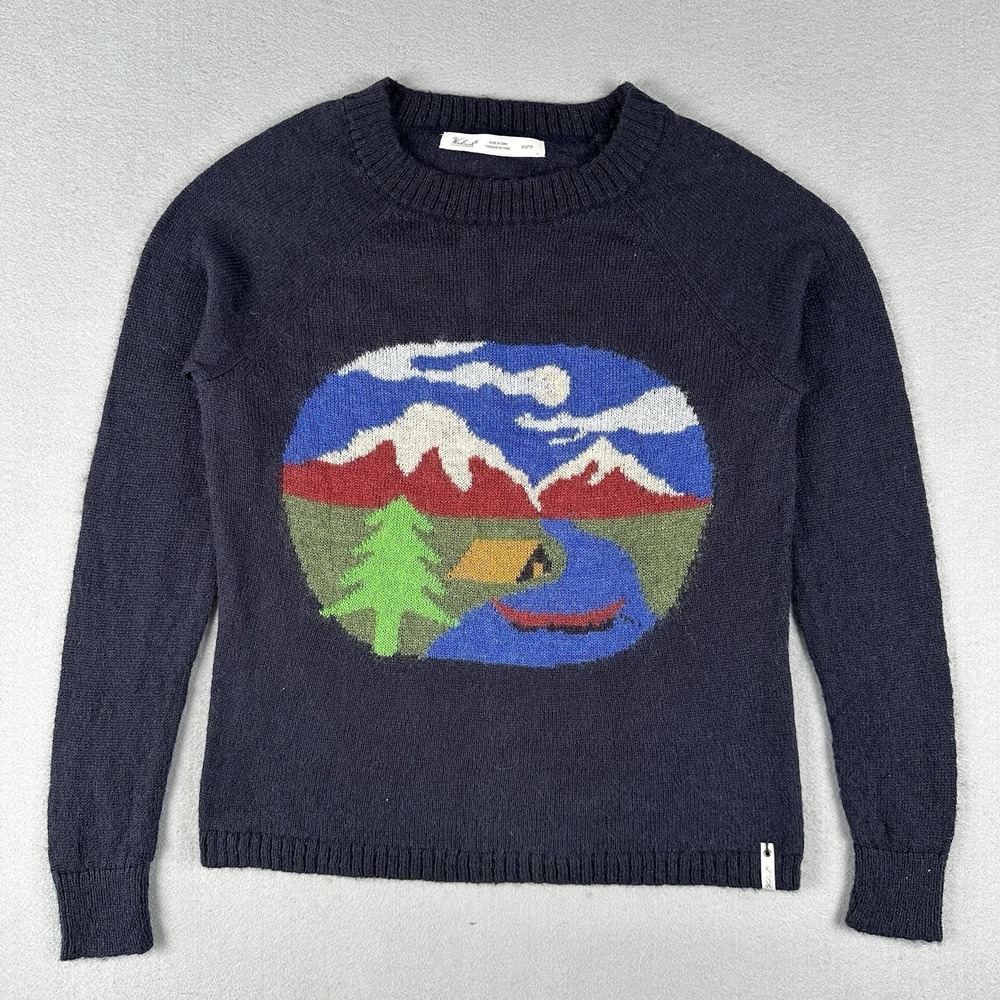 Woolrich Sweater Women's‎ XS Blue Mountain Camp Motif Wool Mohair Pullover